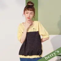 在飛比找momo購物網優惠-【betty’s 貝蒂思】條紋拼接下擺抽繩T-shirt(黃