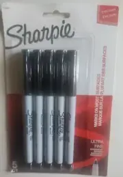 Sharpie Permanent Markers, Ultra Fine Point, Black 5/Pack