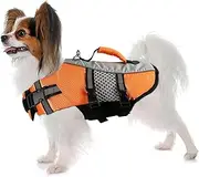 Dog Life Jacket Swimming Vest, Adjustable Dog Flotation Vest High Reflective Pet Life Preserver with Rescue Handle for Small Medium Large Dogs (Orange, XS)