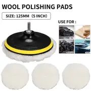 5Pcs 5" Microfibre White Wool Pad Hook & Loop Waxing Buffing Pads For Polishing