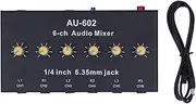 6 Channel Stereo Line Mixer, Mini Audio Mixer, Compact Audio Mixer Mono Stereo Switching 6 in 2 Out Amplifier Mixer with 6.3mm Jack, for Guitars, Bass, Stage Mixer