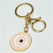 10x Light Pink Evil Eye Mati Gold Keyring Greek Orthodox Christening Favour