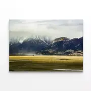Field with Mountains, Clouds Print 100% Australian Made 120 x 90cm (Stretched)
