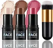 RoseFlower 3pcs Face Contour Makeup Set, Highlighter and Blush Cream Kit With Brush, Contouring Stick for Fair Skin, Concealer for Beginner Women Teen Girls