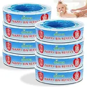 Obakaer Nappy Bin Refill Cassettes Compatible with Angelcare Nappy Bin & Litter Locker II, 8 Pack Nappies, Extra Length and Thickness, Strong Odour Elimination Lavender Fragrance for Babies