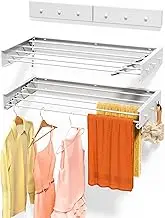 Upgrade Laundry Drying Rack Collapsible, Wall Mounted Drying Rack, Clothes Drying Rack, Retractable Drying Rack, 31.5" Wide, 13.2 Linear Ft, 5 Aluminum Rods (31.5'' Wide with 6 Hooks)