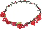 GARVALON Garland Boho Garland Wreath Crown Wedding Headpiece for Bride Crown Headband Garland Headband Headbands Boho Floral Wreath Headband Floral Crown Wreath Red