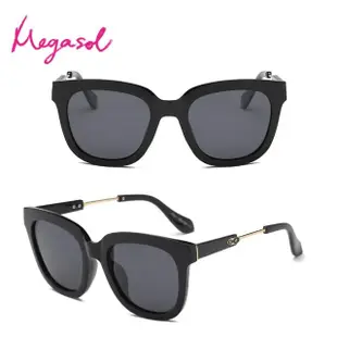 【MEGASOL】UV400防眩偏光太陽眼鏡時尚男女中性大框墨鏡(粗框矩方大框金屬耳架GD-332多色選)