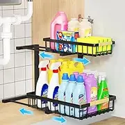 Miyawell Under Sink Organizer and Storage, 2-Tier Pull Out Cabinet Organizers Shelf, Metal Sliding Drawers Shelves for Kitchen Bathroom Closet Organization