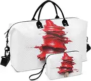 [ZRYSMY] Duffel Bag for Traveling, Lipstick Red White Travel Bag Gym Bag, with Multiple Interior Pockets Shoulder Weekender Bag for Women Men with Toiletry Bag 20.5L x 1.9W x 13.8H, Multi-Colored, one