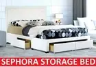 SEPHORA DOUBLE QUEEN KING SIZE WHITE / BLACK PU STORAGE DRAWER BED FRAME