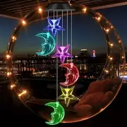 LED Moon & Stars Solar Wind Chime Lights Color Changing Hanging Yard Garden Home