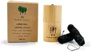 VEGAN Biodegradable Bamboo Charcoal Dental Floss with Refillable Bamboo Container | Free Refill | Natural Candelilla Wax | 55yds x2 | Peppermint Essential Oil | Eco Friendly | Zero Waste Oral Care