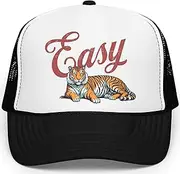 [Olive Loves Apple] Retro Easy Tiger Trucker Hat for Men & Women Funny Quote Foam Front Classic 5 Panel Mesh Snapback