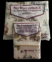 1970s Floral PERCALE Double Fitted Sheet 2 Standard Pillowcases New Package USA