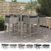 Outdoor Bar Set Steel Frame Table and Stools with Cushions Poly Rattan vidaXL