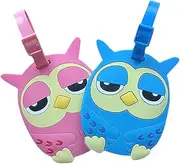 OATIPHO 2pcs Owl Shape Silicone Luggage Tags Cartoon Travel Tags for Suitcases Handbags Backpacks Durable Wear-Resistant Baggage Identification for Easy Recognition
