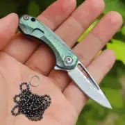 Mini Pocket Folding Knife Titanium Damascus Blade Outdoor Survival EDC Keychain