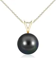 [Angara] Tahitian Cultured Pearl Solitaire V-Bale Pendant Necklace in 14ct Solid Gold for Women | June Birthstone Jewellery for Her