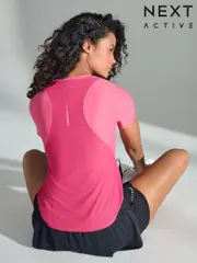 Pink Active Lightweight Short Sleeve Running Top with Reflective Taping (AE6284) | $53