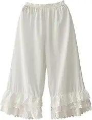 [Vanrose Jan] Vintage Lace Pettipants Slips Embroidery Flower Womens Lightweight Cotton Linen Bloomer Shorts Lounge Short Pants