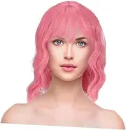 PLAFOPE Wigs for Women Short Wavy Wig Bangs Shoulder Length Soft Fiber Fashion Wig