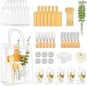 6 Sets Bamboo Cheese Board Present with Spoon Fork Butter Spreader for Wedding 55Pcs Baby Shower Prizes for Game Winners Guests(Burlywood,55Pcs)
