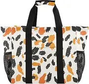 [sanluoli] Tote Bag Foldable Beach Bags With Compartments Canvas Travel Laundry Bag, Black Oringe Animal Print, 1 size