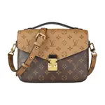 LV M44876 POCHETTE MÉTIS花紋LOGO拚色設計釦式手提斜背包(咖啡X淺咖啡)