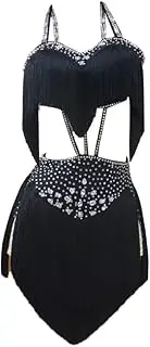 [JRUIA] Fringe Latin Dance Costume Women's Tango Salsa Competition Dresses Sleeveless Dancewear for Rumba Cha Cha