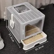 GGP Foldable Cat Litter Box With Pull Out Tray Easy Cleaning And Anti Splash Design Grey 51*41*38Cm