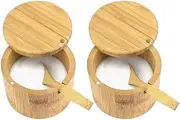 Bamboo Salt Cellar, Bamboo Storage Box with Magnetic Swivel Lid,Easily Open Salt for Storing Cellar Spoon Pep with Salt Seal