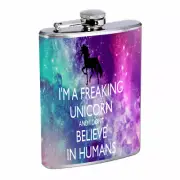 Unicorn Believe Humans Em1 Flask 8oz Stainless Steel Hip Drinking Whiskey