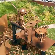 Handmade Metal Drummer Windmill Sculpture | Percussionist Music Figurine & Rockin Art Statue | Wind-Powered Kinetic Garden Decor for Yard, Lawn, Patio (1 Pcs)