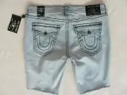True Religion Big T Geno Relaxed Slim Shorts-Destroyed-Light Anchor-Size 37-NWT