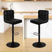 [ALFORDSON] Bar Stool Adjustable Kitchen Stools Ralph Swivel Counter Barstools Set of 2 Leather Dining Chair in 62-83cm Height with Floor Protector for Home Bar Cafe Dining Room, All Black