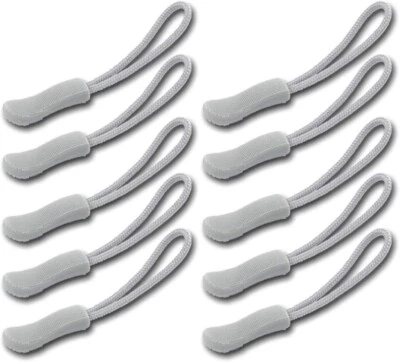 100 Pack Light Grey Zipper Pull Cord Extension Nylon Jacket Tab *Tag Replacement