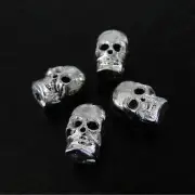 2 Silver Plated Brass Skull Beads, Steampunk, Goth, Rock and Roll
