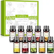 PHATOIL Fruity Fragrance Essential Oil Set 10 x 10 ml, (Cherry, Mango, Coconut, Lemon, Apple, Passion Fruit, Watermelon, Sweet Orange, Lime, Strawberry) Aromatherapy Premium Grade Oils Set, Present