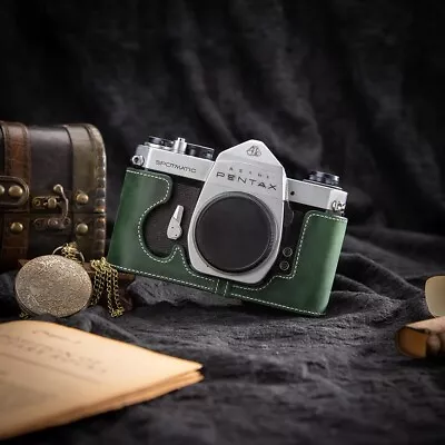 For Pentax SP Case Real Leather Half Camera Case Bag Cover Green