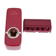 Automatic Auto Toothpaste Dispenser and 5 Toothbrush Holder Set Red