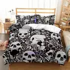 Single/Double/Queen/King Size Bed Doona/Duvet/Quilt Cover Set Skull Rose Black