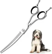 6.5inch VG10 Steel Thinner Dog Grooming Scissors,15 Degree Curved Dog Shears,45 Teeth Professional Pet Shears for Dogs Cats