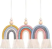 3 Pieces Boho Rainbow Car Charm Macrame Rainbow Car Diffuser Cute Car Air Fresheners Essential Oil Diffuser Handmade Hanging Car Accessories Decor for Car Interior (Bright Colors)