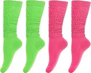 [Dqwtb] 2 Pairs Women Slouch Socks 80s Neon Extra Long Scrunch Socks Slouch Knee Knit Boot Socks Thick High Socks Size 9 to 11