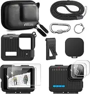 FiTSTILL PU Mini Carrying Case&Silicone Sleeve Rubber Protective Case for Go Pro Hero 4K 2024,Replace Battery Side Cover&Screen Protectors&Lanyard&Lens Caps for Hero4K Action Camera Accessories Kit