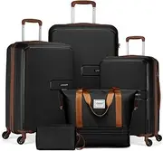 [WZZHHJ] 5-piece suitcase set Expandable capacity + durable hard shell + TSA security lock | Suitable for travel, business trips, family vacations, Black, Business