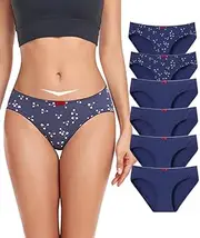 [ANLIQI] 100% Cotton Womens Underwear Hipster Panties Briefs Bikini Underpants for Women No Roll Down No Ride Up 6 Packs