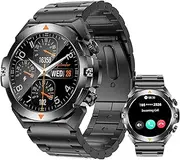 Smart Watch for Men Metal Band with 2.01" D01 HD Full Touch Screen Infinite Display AMOLED, Answer/Make Call, IOS and ANDROID Compatible, IP68 Waterproof, Health Monitors, 100+ Sports Modes (Black)
