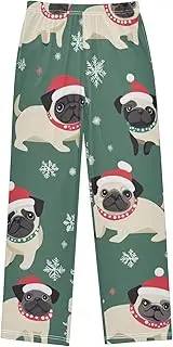 [ZZXXB] Bulldog with Xmas Hats Boys Long Pants Soft Trousers Elastic Waist Kids Lounge Bottoms with Pockets S-XL
